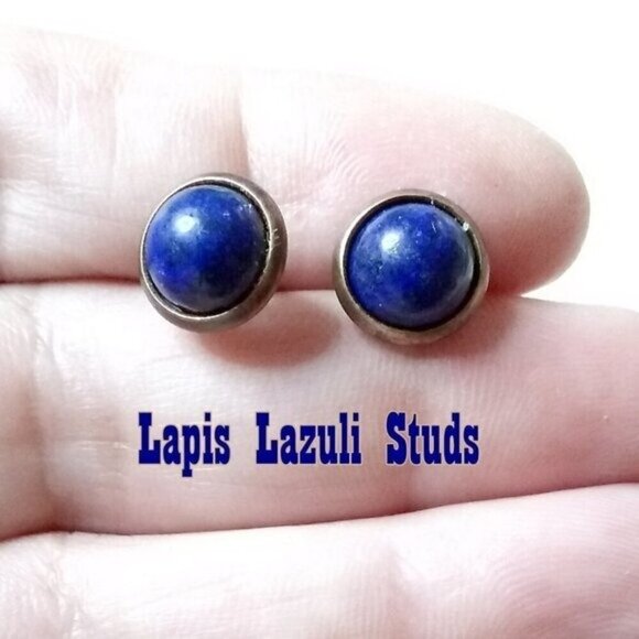 🍂🍁🍃 3/$25!!! Lapis Lazuli Studs/Posts in Bronze Bevel Cup! Small Dainty - Picture 1 of 7